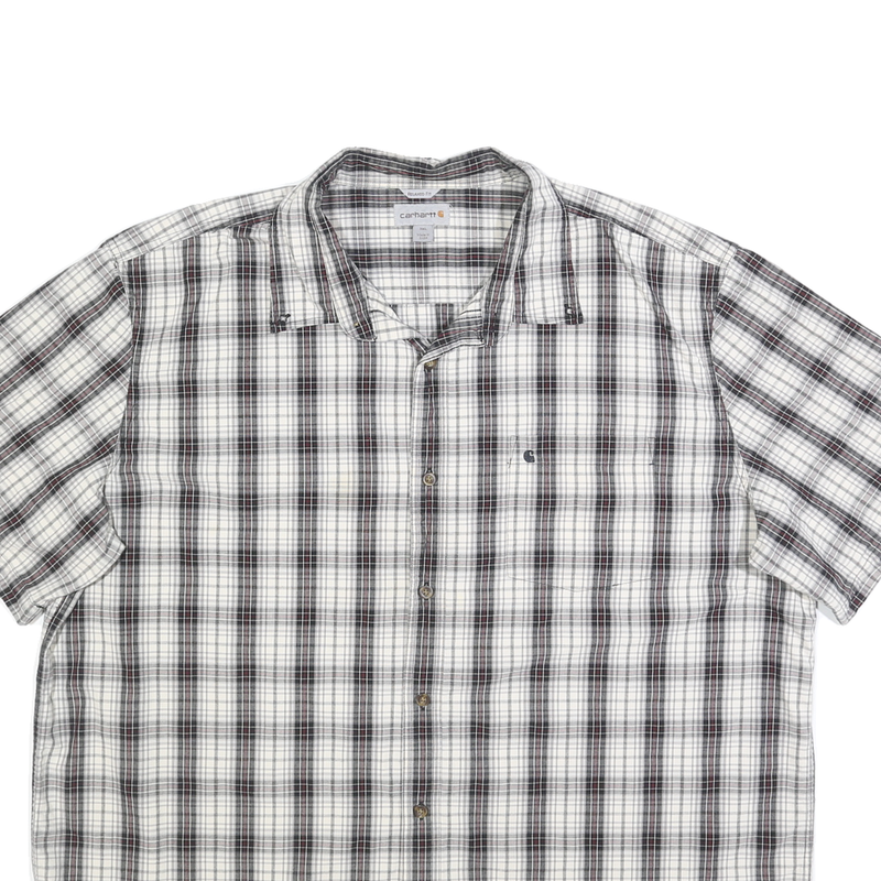 CARHARTT Mens White & Black Plaid Shirt 3XL Cotton Short Sleeve Button Up Casual