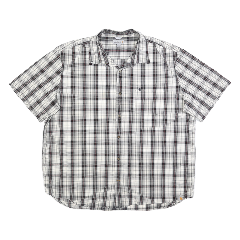 CARHARTT Mens White & Black Plaid Shirt 3XL Cotton Short Sleeve Button Up Casual