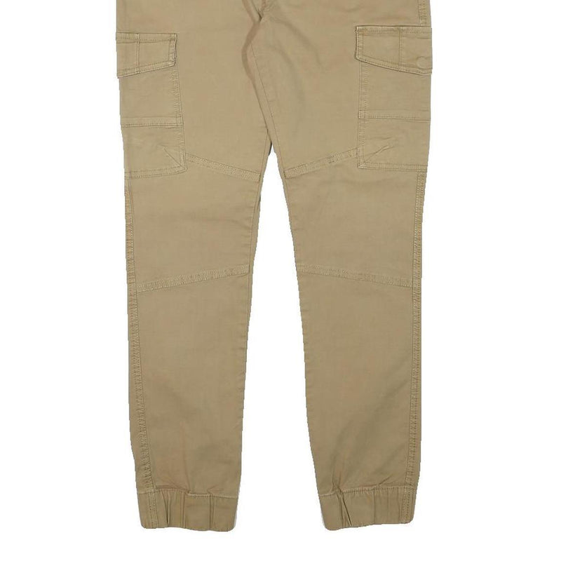 RR Mens Cotton Blend Beige Slim Cargo Trousers W28 L27 Drawstring Waist Casual