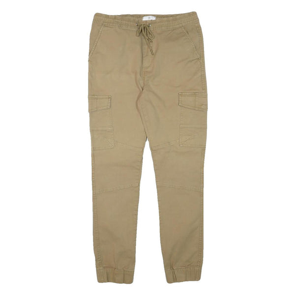 RR Mens Cotton Blend Beige Slim Cargo Trousers W28 L27 Drawstring Waist Casual