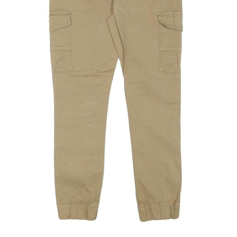RR Mens Cotton Blend Beige Slim Cargo Trousers W28 L27 Drawstring Waist Casual