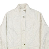 BARBOUR Womens White Outdoor Jacket UK 14 Polyester Blend Woven Plain Button