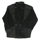 BERMANS Womens Black Leather Jacket M Button Closure Patterned Detail Stylish