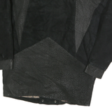 BERMANS Womens Black Leather Jacket M Button Closure Patterned Detail Stylish