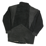 BERMANS Womens Black Leather Jacket M Button Closure Patterned Detail Stylish