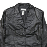 COVINGTON Mens Black Leather Blazer Jacket L Button Closure Plain Classic