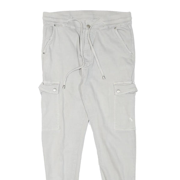 Womens Slim White Cargo Cotton Blend Trousers W31 L28 Zip Pockets Casual