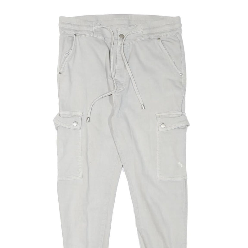 Womens Slim White Cargo Cotton Blend Trousers W31 L28 Zip Pockets Casual