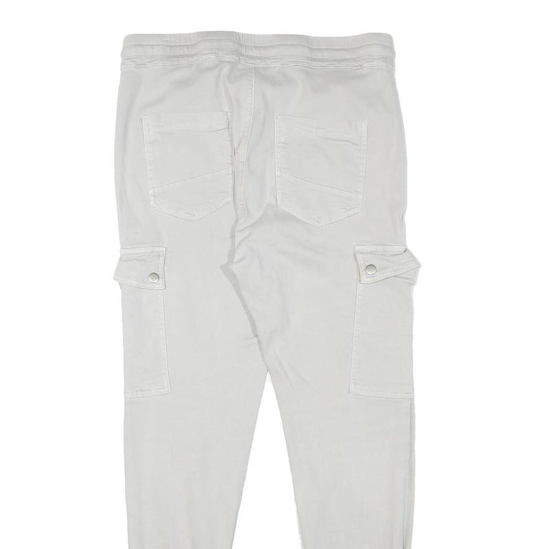 Womens Slim White Cargo Cotton Blend Trousers W31 L28 Zip Pockets Casual