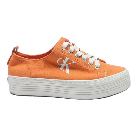 CALVIN KLEIN JEANS Womens Platform Trainers Orange Cotton Blend UK 7 Casual