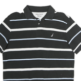 NAUTICA Mens Black & White Striped Short Sleeve Polo Shirt L Cotton Casual