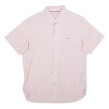 TOMMY HILFIGER Mens Red & White Striped Short Sleeve Shirt L Classic Button-Down