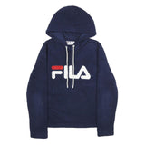 FILA Mens Navy Blue Hoodie S Logo Pullover Sweatshirt Casual