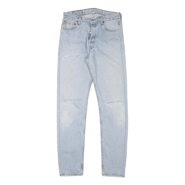 LEVI'S 501 Womens Jeans Blue Regular Straight Denim Light W29 L30 Distressed