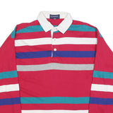 GANT Mens Red & Blue Striped Long Sleeve Polo Shirt L Cotton Blend Casual