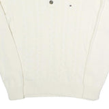 TOMMY HILFIGER Womens White Cable Knit Cotton Pullover Roll Neck Jumper L Button