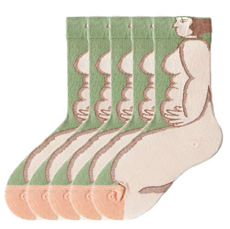 Anyfootwear 5 Pairs Size 5-9 Unisex Long Socks Cartoon Human Body Nature Print Design Warm Winter Socks Comfortable Casual Foot Accessories