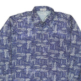 Mens Blue Printed Casual Shirt 3XL Lightweight Polyester Blend Relaxed Fit