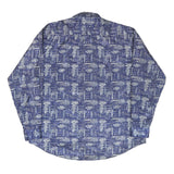 Mens Blue Printed Casual Shirt 3XL Lightweight Polyester Blend Relaxed Fit