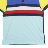 TOMMY HILFIGER Mens Blue & Yellow Colour Block Short Sleeve Polo Shirt M Cotton