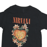 NIRVANA Mens Black Graphic T-Shirt L Short Sleeve Crew Neck Band Logo