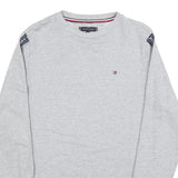 TOMMY HILFIGER Mens Grey Crew Neck Sweatshirt S Logo Tape Sleeves Cotton Blend