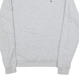 TOMMY HILFIGER Mens Grey Crew Neck Sweatshirt S Logo Tape Sleeves Cotton Blend