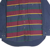 WRANGLER Mens Navy Blue & Burgundy Striped Cotton Shirt XL Long Sleeve Button