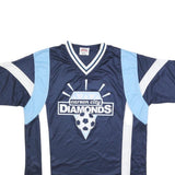 CHALLENGER Mens Blue & White Graphic T-Shirt L Short Sleeve V-Neck Sports Style