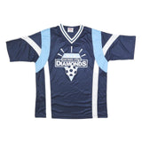 CHALLENGER Mens Blue & White Graphic T-Shirt L Short Sleeve V-Neck Sports Style