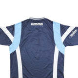 CHALLENGER Mens Blue & White Graphic T-Shirt L Short Sleeve V-Neck Sports Style