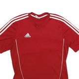 ADIDAS Mens Red & White Graphic T-Shirt M Short Sleeve V-Neck Sportswear
