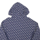 CHAMPION Mens Navy Blue All Over Logo Pullover Hoodie M Cotton Blend