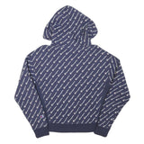 CHAMPION Mens Navy Blue All Over Logo Pullover Hoodie M Cotton Blend
