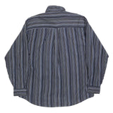 MCEARL Mens Blue & White Striped Shirt L Classic Button-Down Cotton Blend