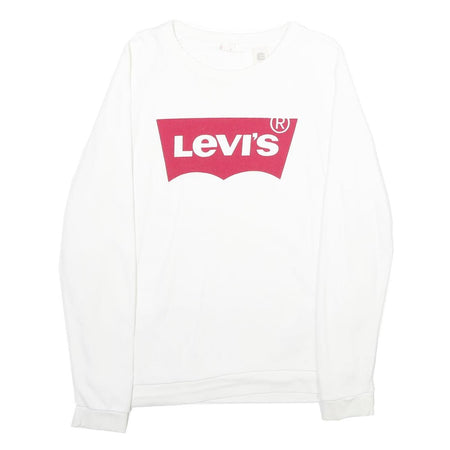 LEVI'S Mens White S Crew Neck Sweatshirt Cotton Logo Print Casual Pullover