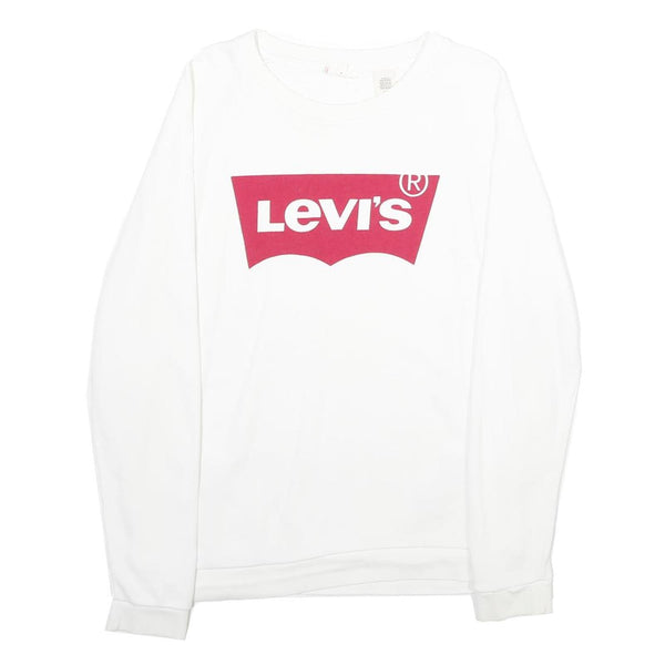 LEVI'S Mens White S Crew Neck Sweatshirt Cotton Logo Print Casual Pullover