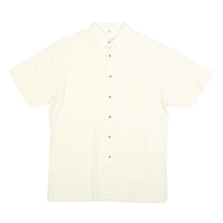 C&A Mens Cream Short Sleeve Cotton Blend Shirt L Casual Summer Button Up