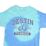 GILDAN Mens Blue Tie Dye Destin Florida Graphic T-Shirt L Crew Neck Short Sleeve