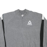REEBOK Womens Grey & Black 1/4 Zip Sweatshirt L Cotton Blend Casual Sportswear