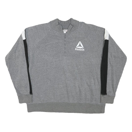 REEBOK Womens Grey & Black 1/4 Zip Sweatshirt L Cotton Blend Casual Sportswear