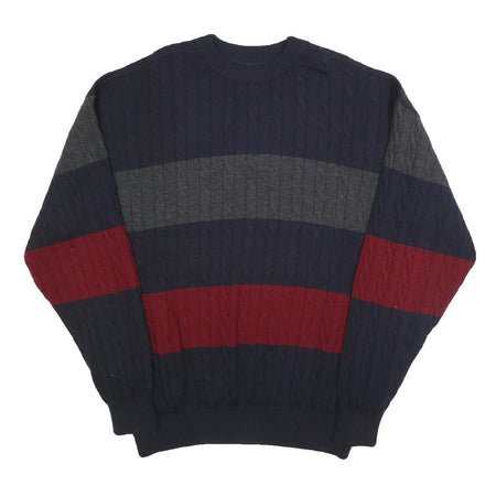 PAUL & SHARK Mens Navy & Red & Grey Patterned Wool Cable Knit Jumper 2XL Classic