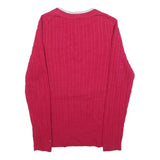 TOMMY HILFIGER Womens Red Patterned V-Neck Chunky Knit Jumper L Cotton Blend