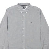 TOMMY HILFIGER Mens Black & White Striped Shirt 2XL Classic Button-Down Collar