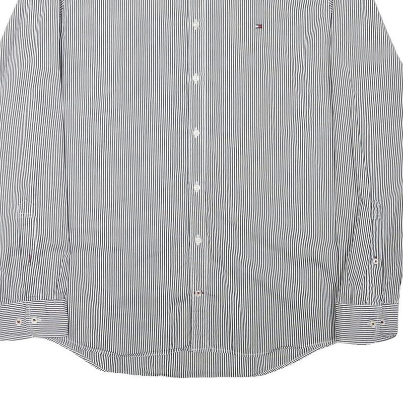 TOMMY HILFIGER Mens Black & White Striped Shirt 2XL Classic Button-Down Collar