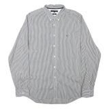 TOMMY HILFIGER Mens Black & White Striped Shirt 2XL Classic Button-Down Collar