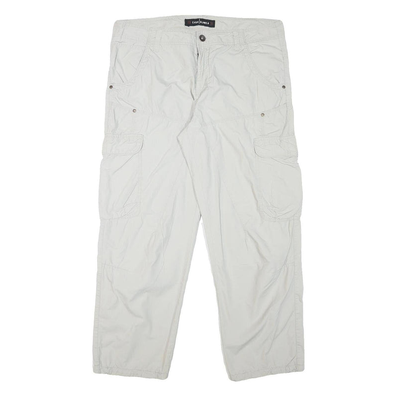 CASA BLANCA Mens Cotton Blend Relaxed White Cargo Trousers W37 L29 Zip Pockets