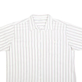 CLAY FERRY Mens White & Grey Striped Shirt XL Cotton Blend Short Sleeve Button