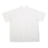 CLAY FERRY Mens White & Grey Striped Shirt XL Cotton Blend Short Sleeve Button