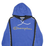 CHAMPION Mens Blue & Black Pullover Hoodie M Chest Logo Cotton Blend